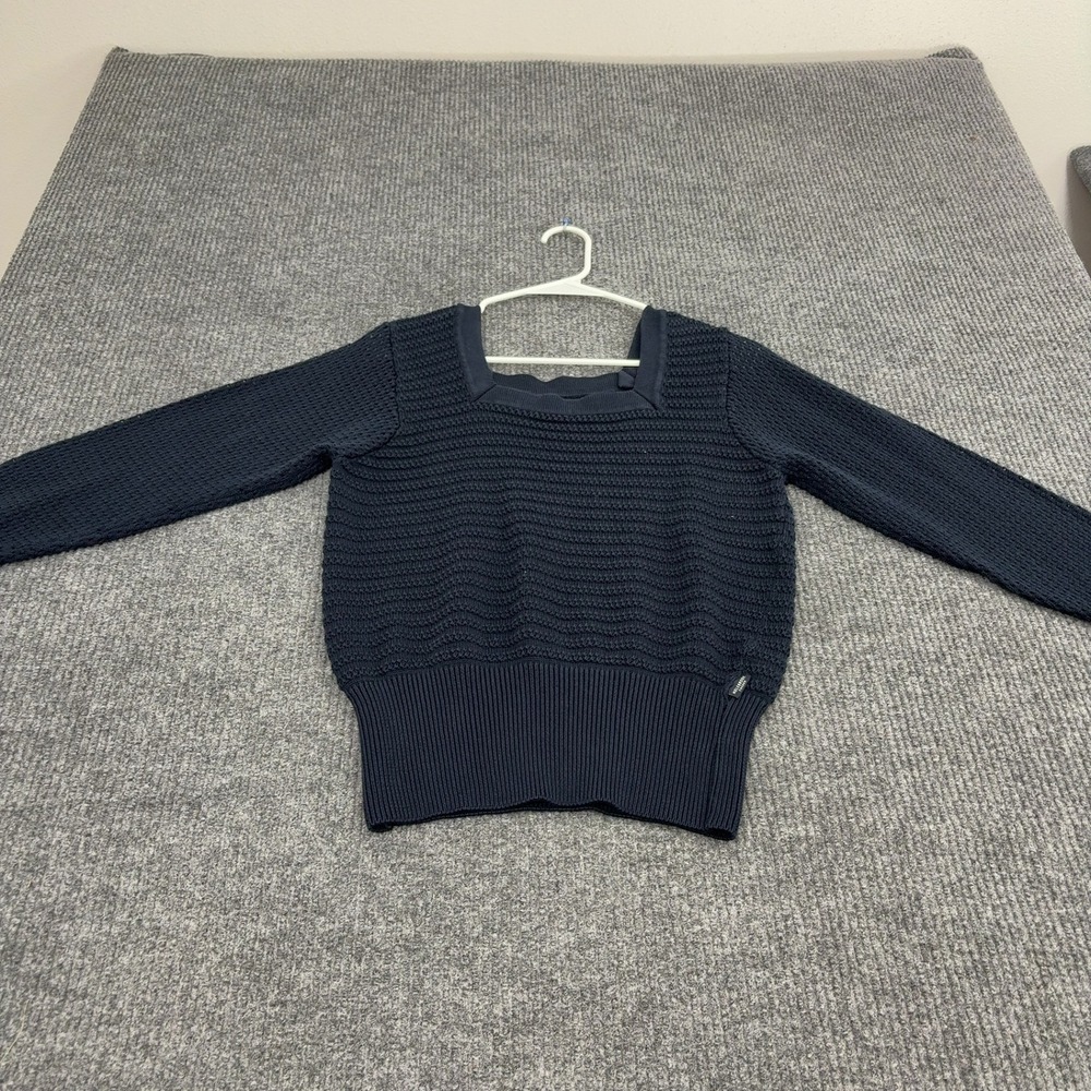 Holebrook Sweden Sweater Women M Navy Organic Cotton Square Neck Ribbed Coastal